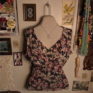 Y2K Mesh Sleeveless V-Neck Blouse Women's Large Pink Cream